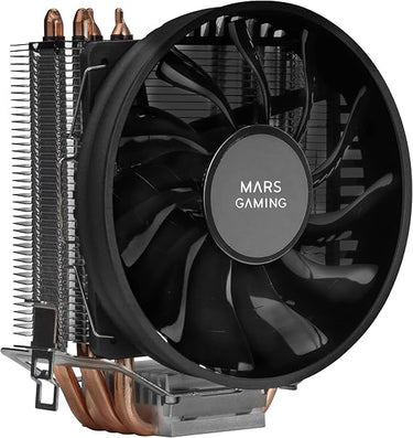 Mars Gaming MCPUBK, Disipador CPU 160W TDP, 4x Heatpipes HCT, Ventilador 110mm PWM Silencioso, Compacto 129mm, Multisocket Intel y AMD, Negro